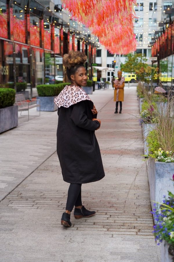 Product Image for  Black Leopard Satin Lined Robe Coat