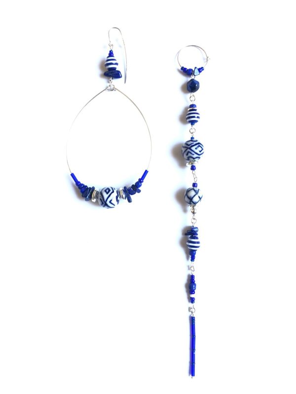 Product Image for  night wonders sterling silver with navy blue & white porcelain earrings