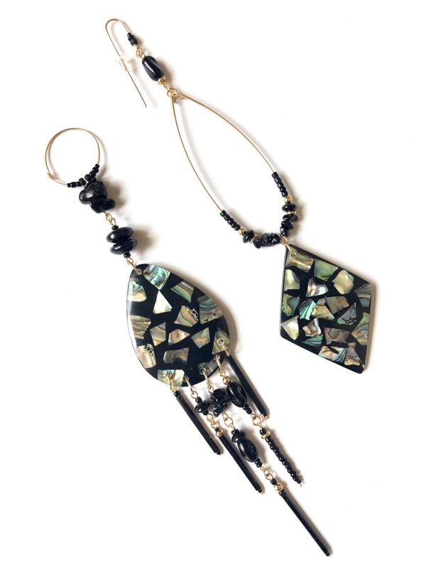 Product Image for  one true love paua shell, resin & onyx earrings