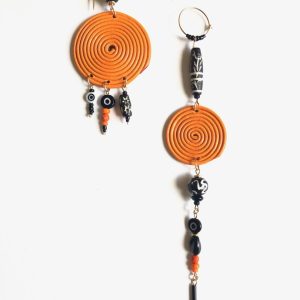 Product Image for  joy in the morning orange leather spirals with black & white bone earrings