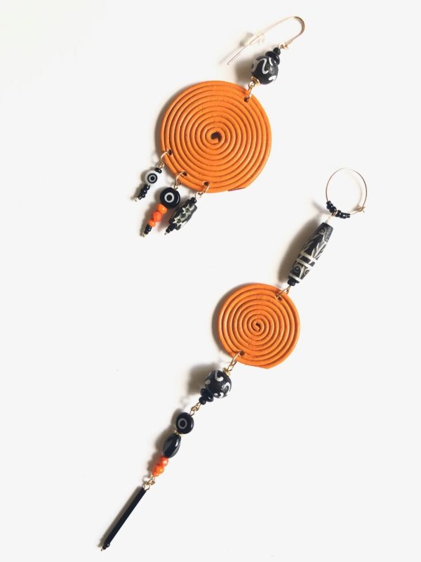 Product Image for  joy in the morning orange leather spirals with black & white bone earrings