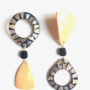 Product Image for  yes, please, abalone shell, melon shell & black resin earrings
