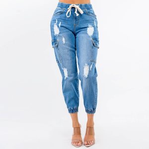 Product Image for  CLEARANCE: Distressed Denim Jogger Pants – Plus Size