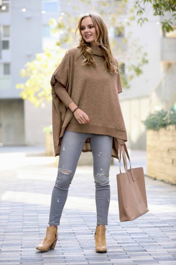 Product Image for  Clearance: Butterorange Cowl Neck Oversized Poncho Hi-low Sweater