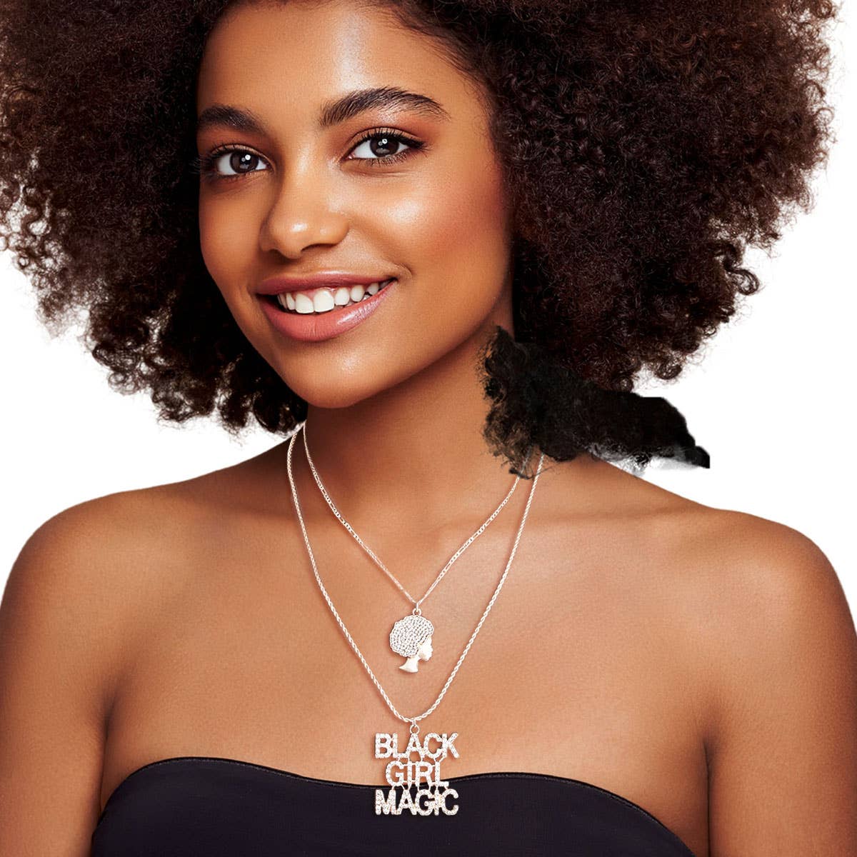 Product Image for Silver Double Chain Black Girl Magic Necklace