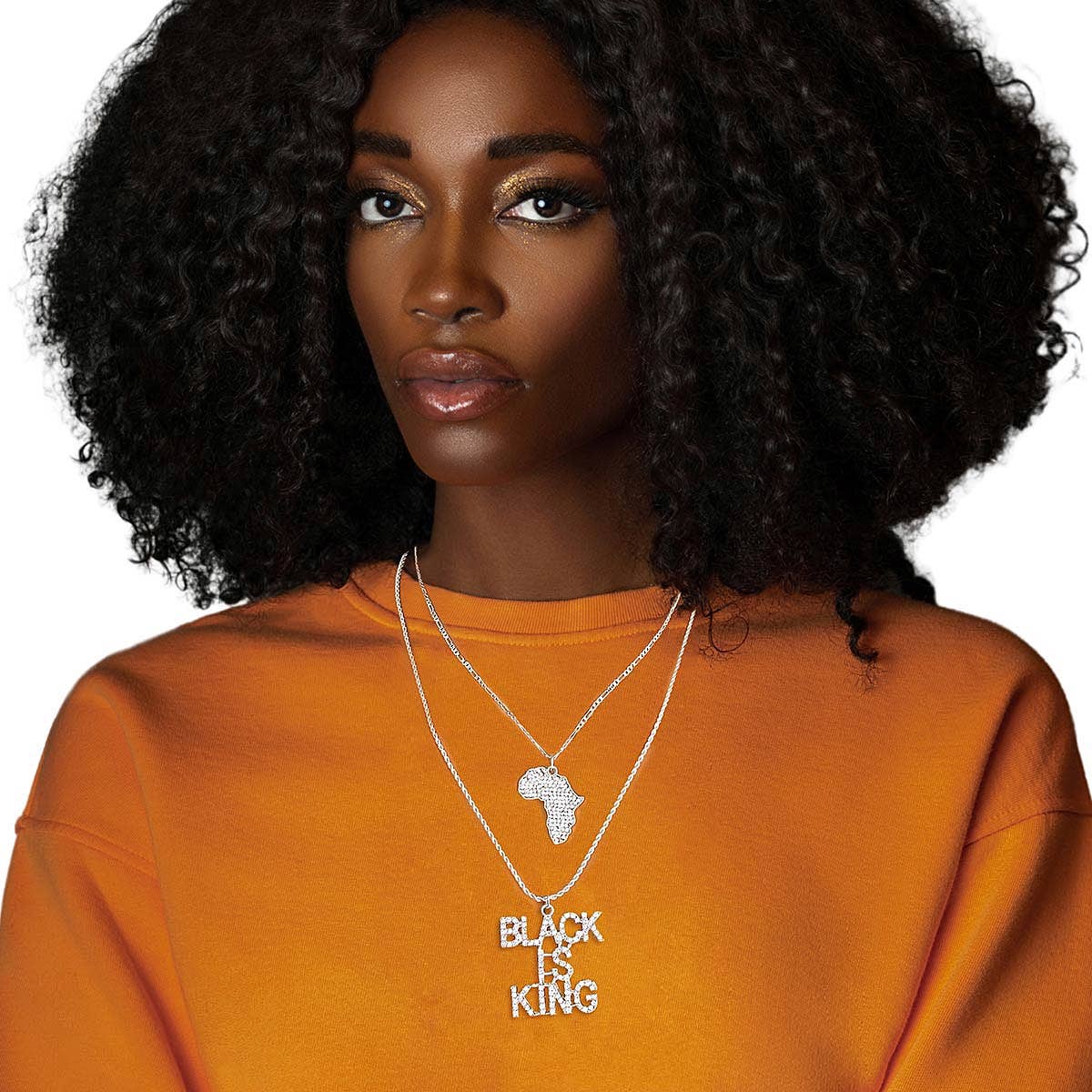 Silver Double Chain BLACK IS KING Necklace Shop DC SBDC