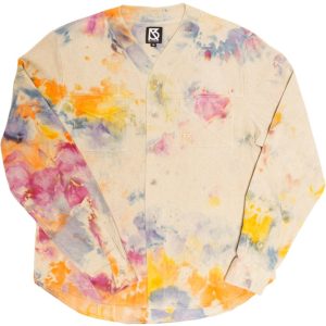 Product Image for  Herman V Neck Button Up Shirt: Beige Tie-Dye – Orange