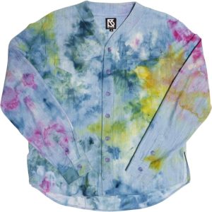 Product Image for  Herman V Neck Button Up Shirt: Light Denim Tie Dye
