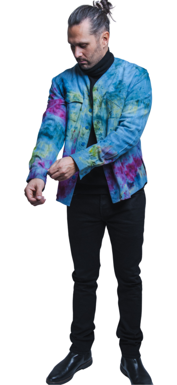 Product Image for  Herman V Neck Button Up Shirt: Light Denim Tie Dye