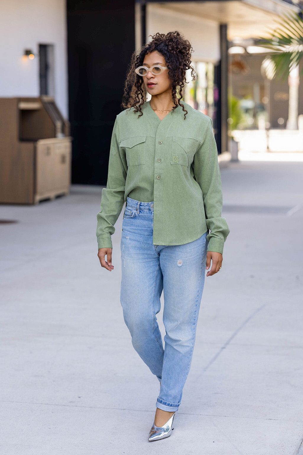 Product Image for Herman V Neck Button Up Shirt: Olive