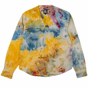 Product Image for Herman V Neck Button Up Shirt: Beige Tie-Dye – Orange