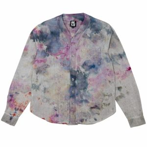 Product Image for Herman V Neck Button Up Shirt: Gray Tie-Dye