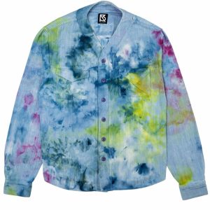 Product Image for Herman V Neck Button Up Shirt: Light Denim Tie Dye