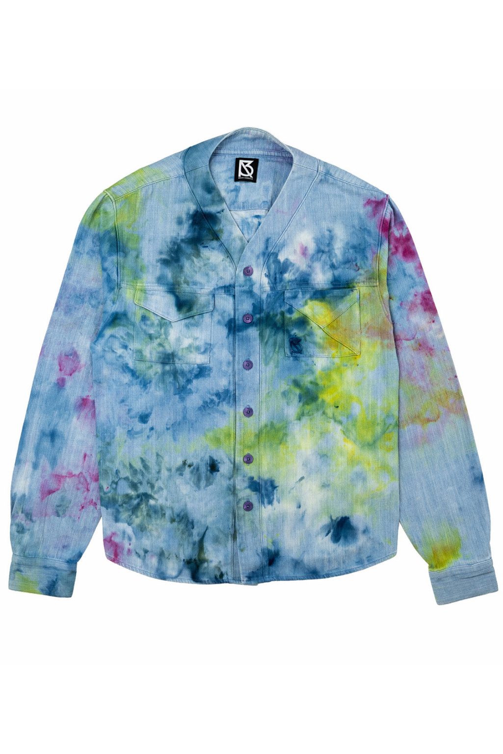 Product Image for Herman V Neck Button Up Shirt: Light Denim Tie Dye