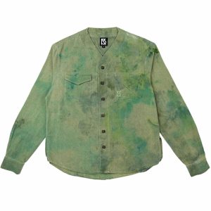 Product Image for Herman V Neck Button Up Shirt: Olive Tie Dye