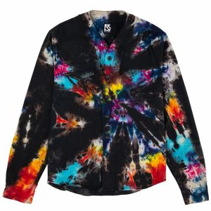 Product Image for Herman V Neck Button Up Shirt: Black Tie-Dye v2