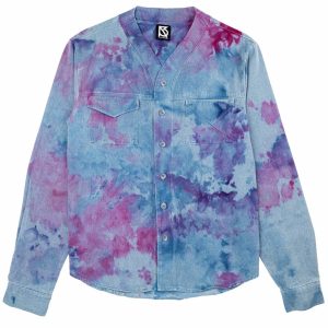 Product Image for Herman V Neck Button Up Shirt: Royal Tie Dye