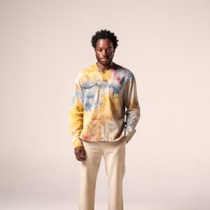Product Image for Herman V Neck Button Up Shirt: Beige Tie-Dye – Orange