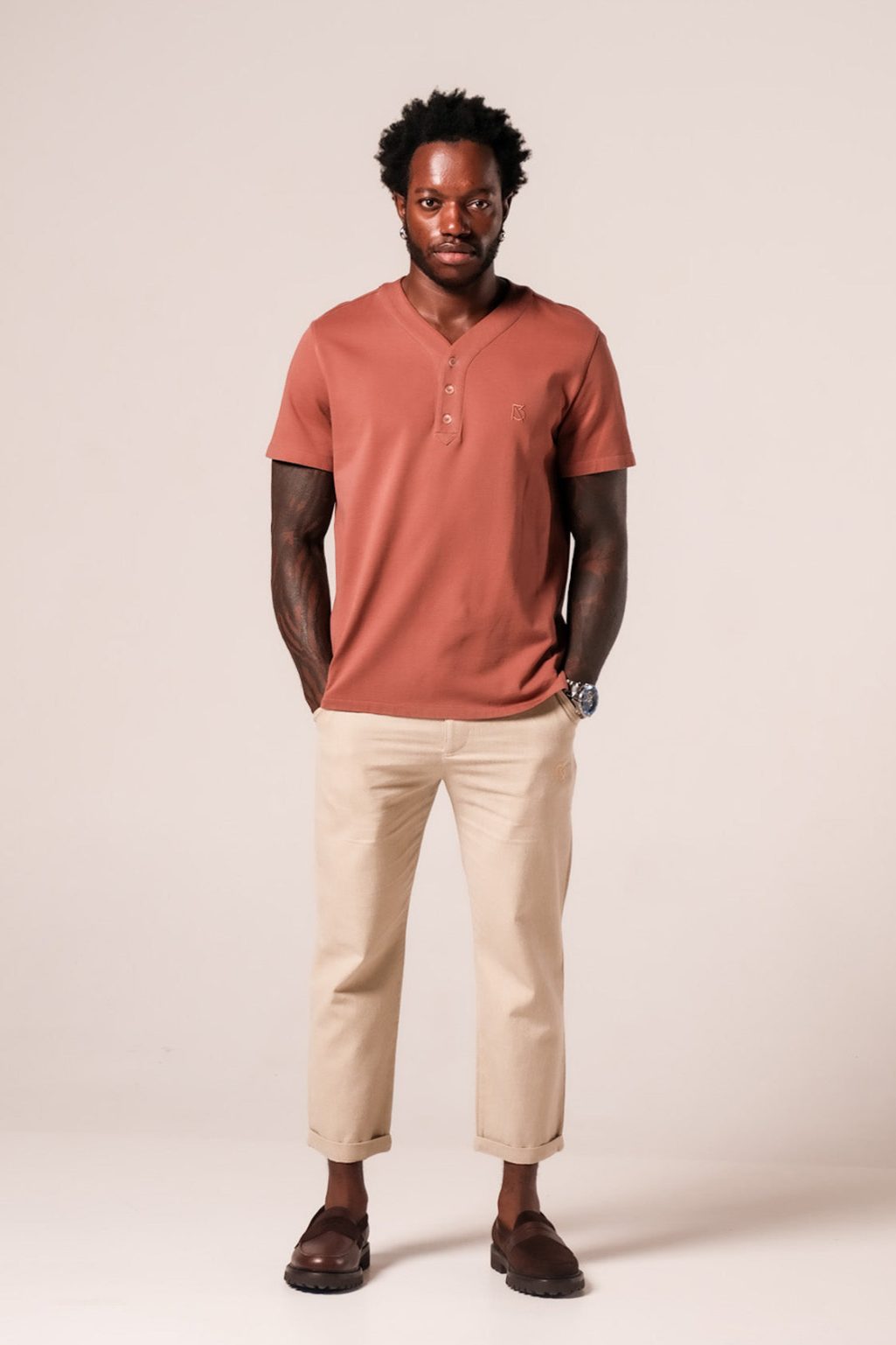 Product Image for Lamar V Neck Henley: Dusty Pink