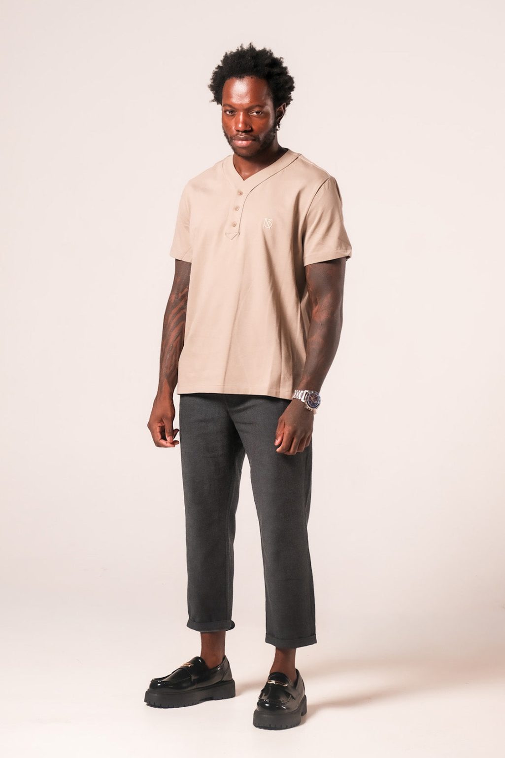 Product Image for Lamar V Neck Henley: Beige