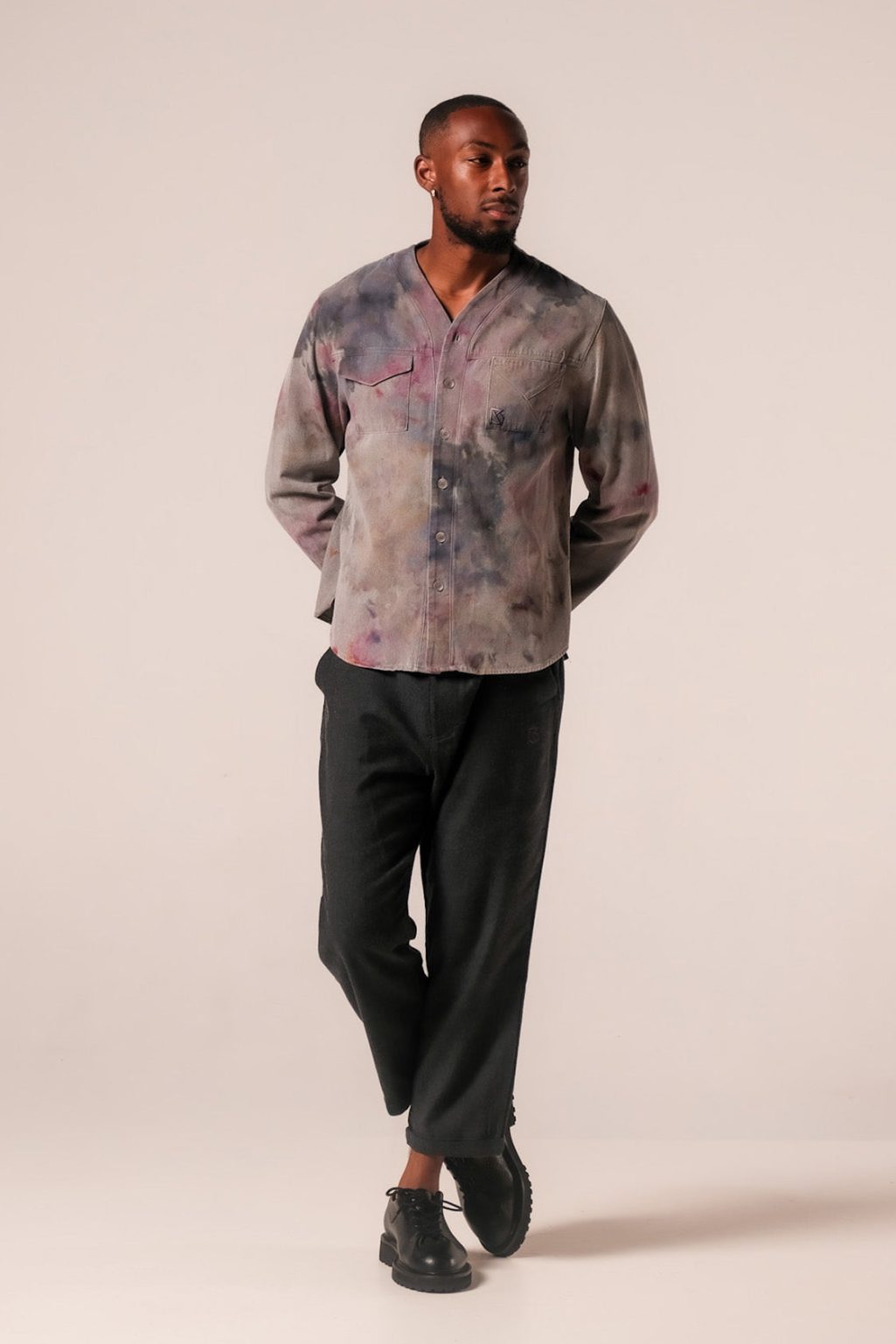 Product Image for Herman V Neck Button Up Shirt: Grey Tie-Dye