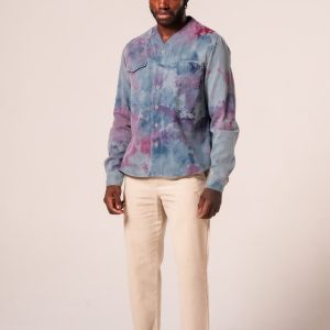 Product Image for Herman V Neck Button Up Shirt: Royal Tie Dye