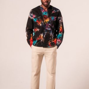 Product Image for Herman V Neck Button Up Shirt: Black Tie-Dye v2