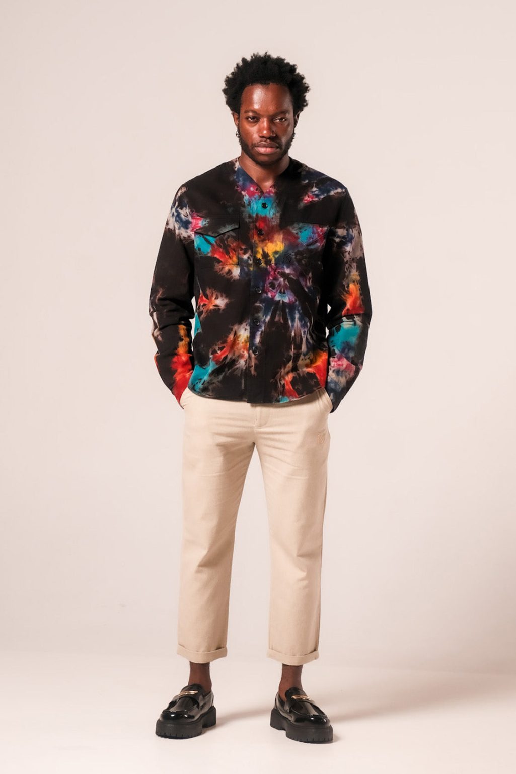 Product Image for Herman V Neck Button Up Shirt: Black Tie-Dye v2