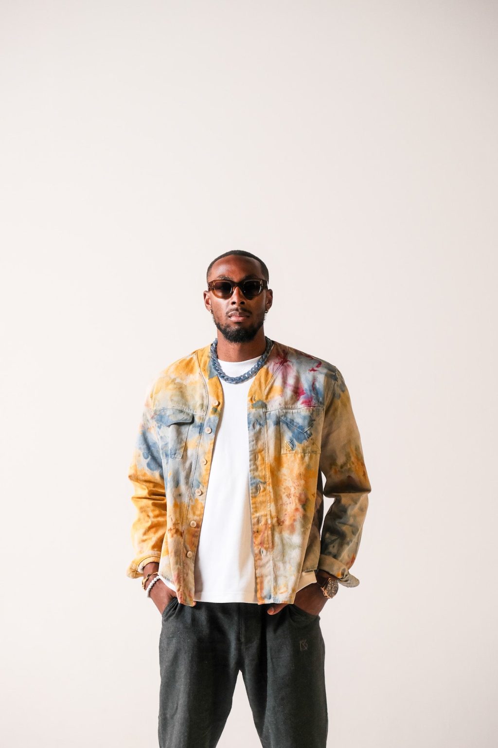 Product Image for Herman V Neck Button Up Shirt: Beige Tie-Dye – Orange