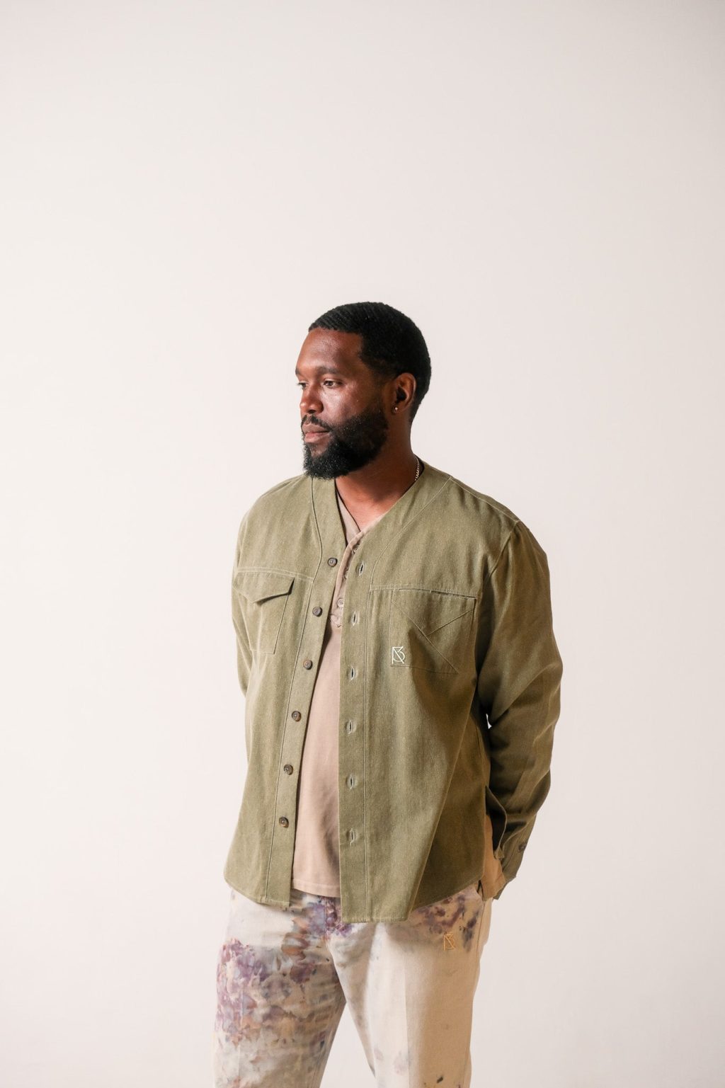 Product Image for Herman V-Neck Button-Up Shirt – Olive