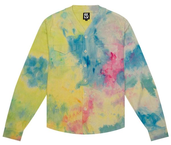 Product Image for  Herman V Neck Button Up Shirt: Beige Tie-Dye – Yellow