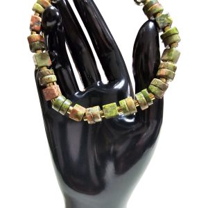 Product Image for  UNISEX BRACELET WITH UNAKITE CUBES & METAL CENTERPIECE