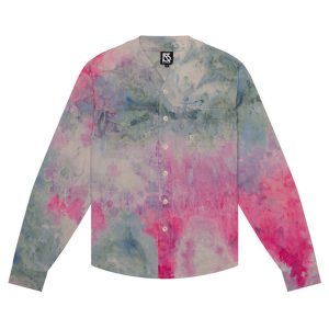 Product Image for Herman V Neck Button Up Shirt: Beige Tie-Dye – Turquoise