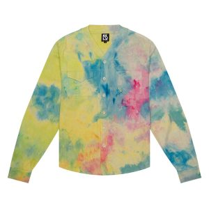 Product Image for Herman V Neck Button Up Shirt: Beige Tie-Dye – Yellow
