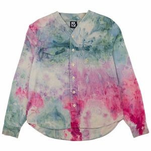 Product Image for Herman V Neck Button Up Shirt: Beige Tie-Dye – Turquoise