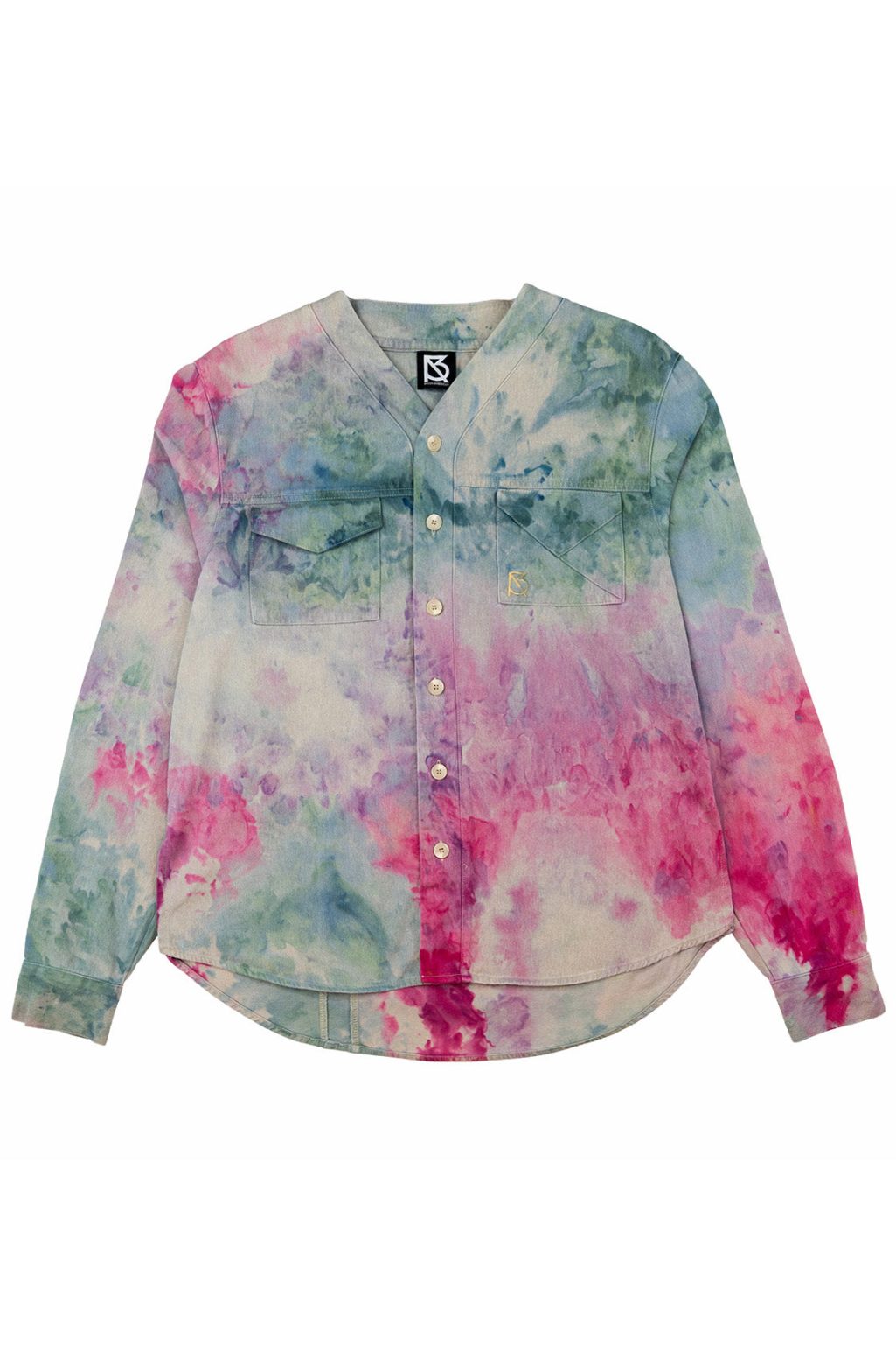 Product Image for Herman V Neck Button Up Shirt: Beige Tie-Dye – Turquoise