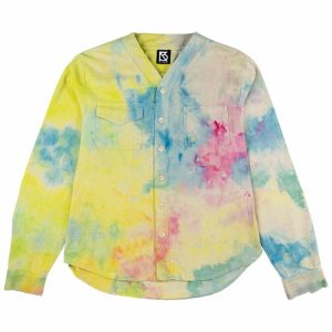 Product Image for Herman V Neck Button Up Shirt: Beige Tie-Dye – Yellow