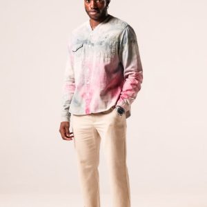 Product Image for Herman V-Neck Button-Up Shirt – Beige Tie-Dye v2