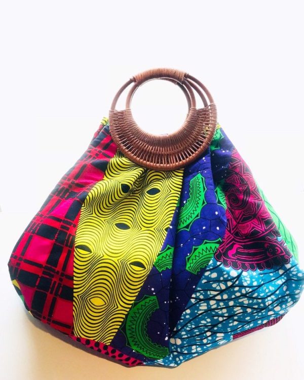 Product Image for  Prisca ‘Boho’ rattan African bag, patches bag, 100% cotton, African prints, patches ankara bag