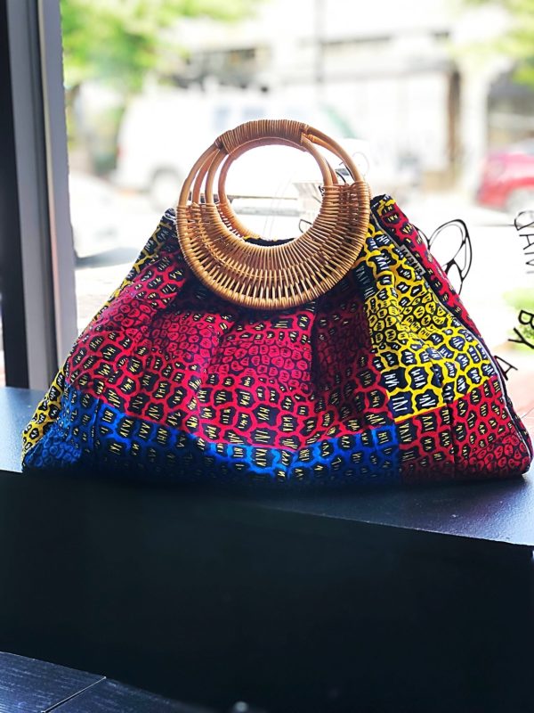 Product Image for  Prisca ‘Boho’ rattan African bag, patches bag, 100% cotton, African prints, patches ankara bag