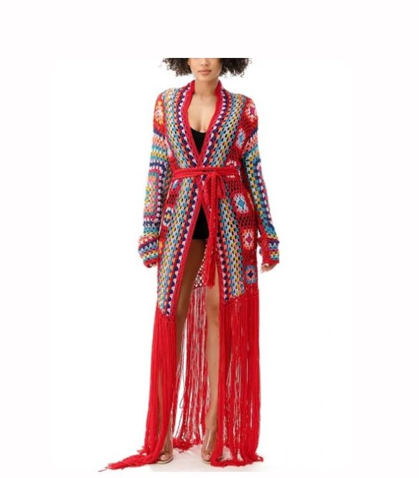 Product Image for  Handmade Red Crochet Fringe Cardigan