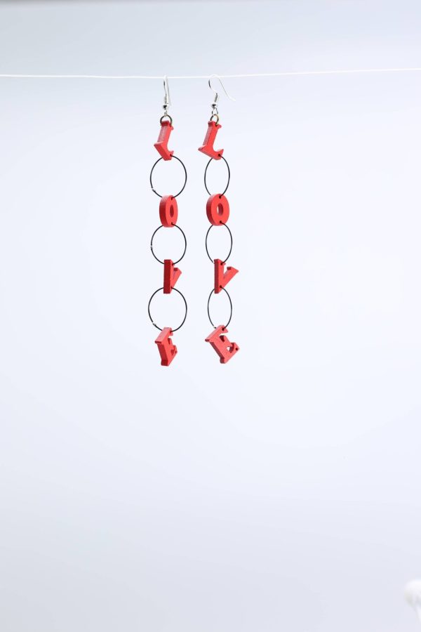 Product Image for  Small Red LOVE Chain Earrings