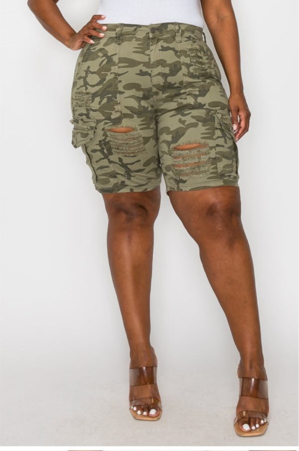 Product Image for  Distressed Plus Sized Camouflage Shorts