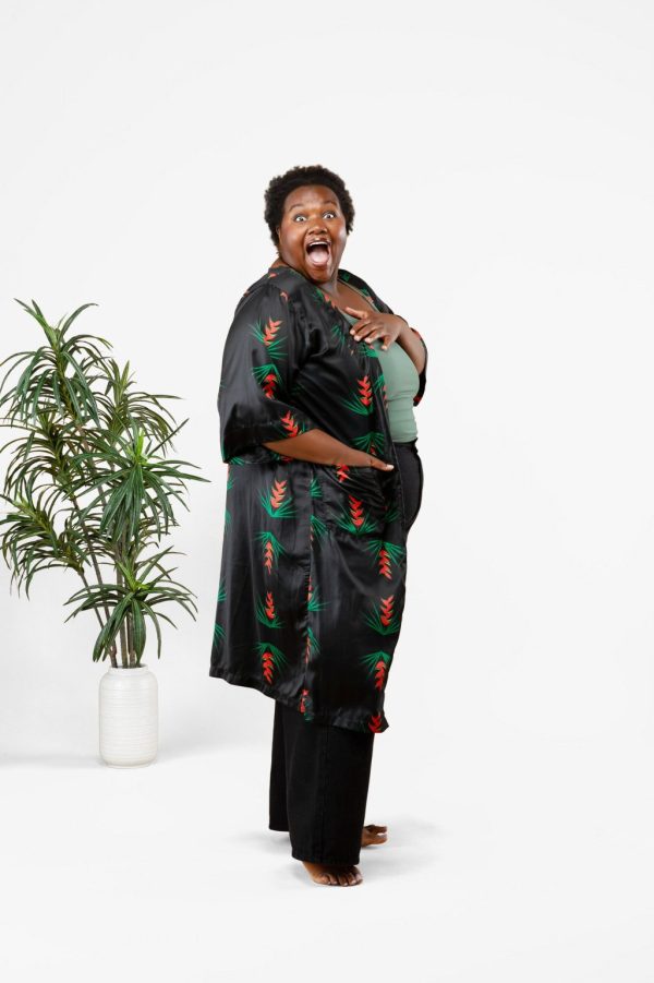 Product Image for  The Island Bloom Robe – Crab Claw Print in 100% Wooly Satin