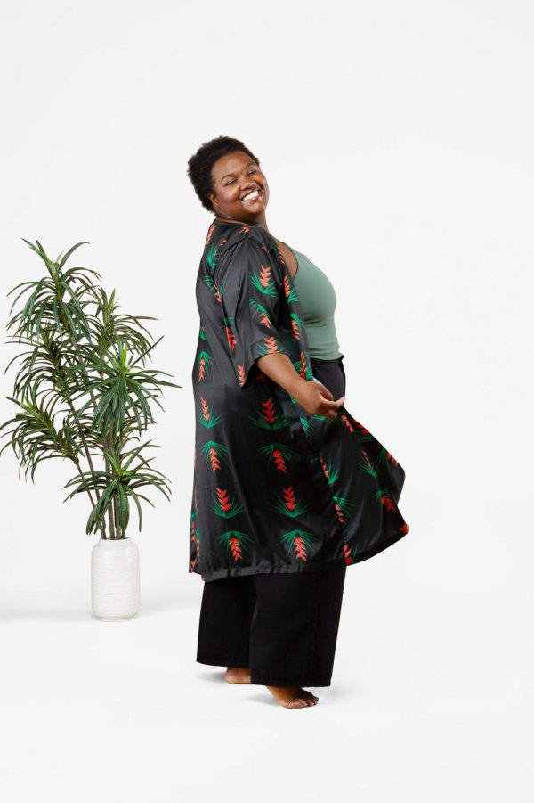 Product Image for  The Island Bloom Robe – Crab Claw Print in 100% Wooly Satin