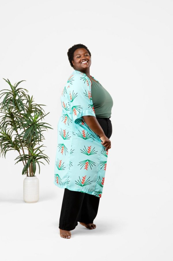 Product Image for  The Island Bloom Robe – Crab Claw Print in 100% Wooly Satin