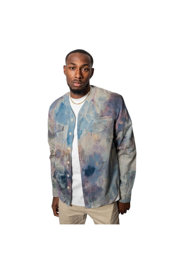 Product Image for  Herman V Neck Button Up Shirt: Beige Tie-Dye – Purple