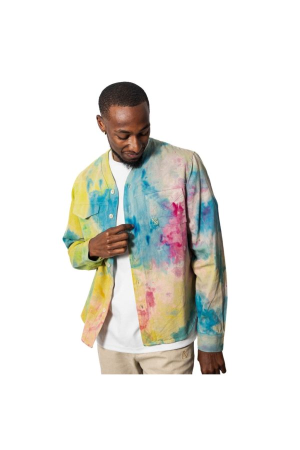 Product Image for  Herman V Neck Button Up Shirt: Beige Tie-Dye – Yellow