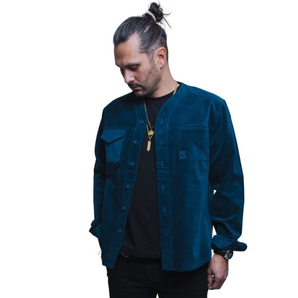 Product Image for  Herman V Neck Button Up Shirt: Teal Corduroy