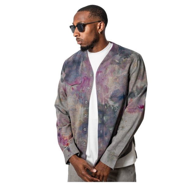 Product Image for  Herman V Neck Button Up Shirt: Gray Tie-Dye
